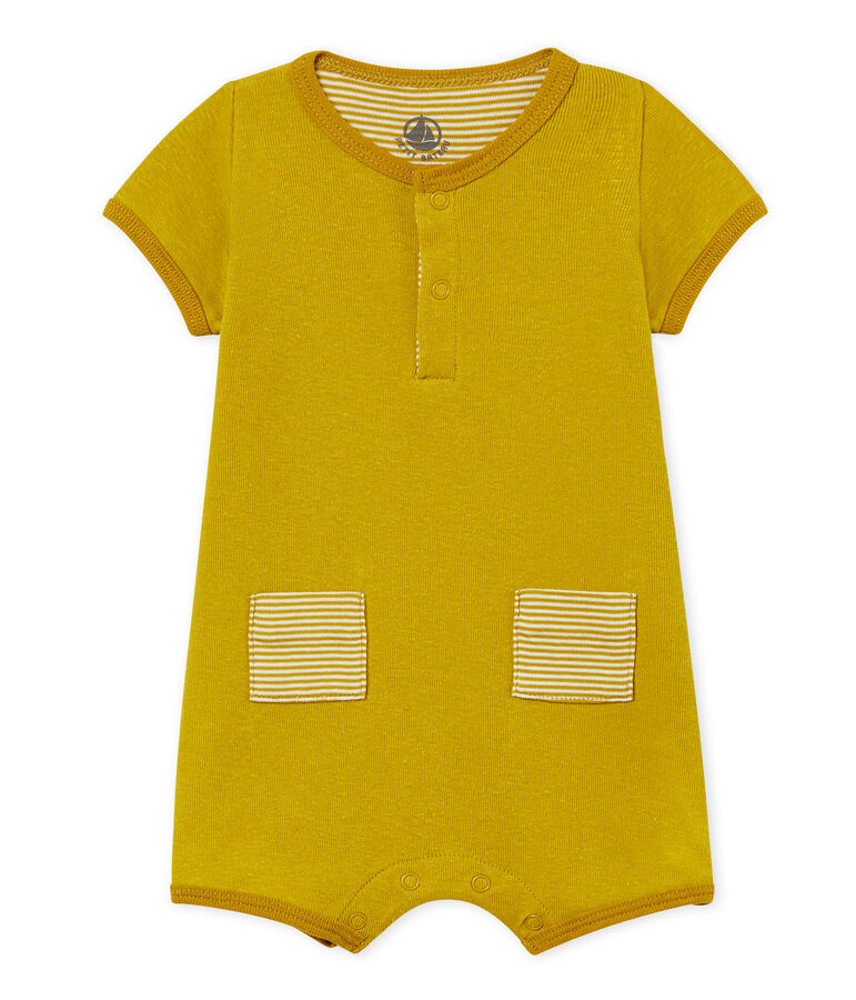 Korte playsuit van katoen/linnen voor babyjongens groen BAMBOO