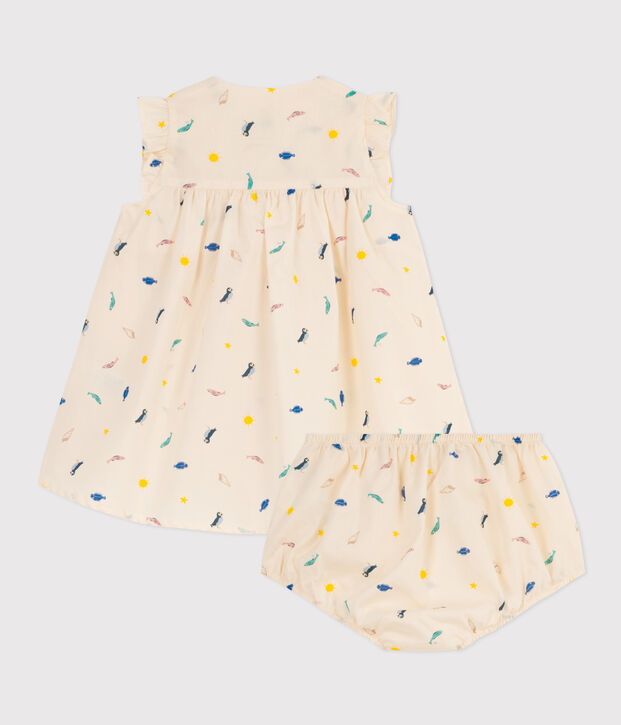 Popeline jurk en bloomer met print voor baby's ecru/multicouleur