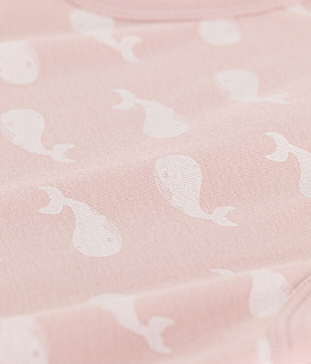 Combinaison courte baleines roses en coton b&eacute;b&eacute; rose/blanc