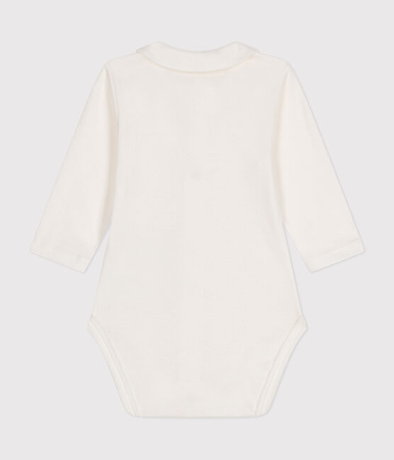 Katoenen body met lange mouwen en kraagje voor baby's wit MARSHMALLOW