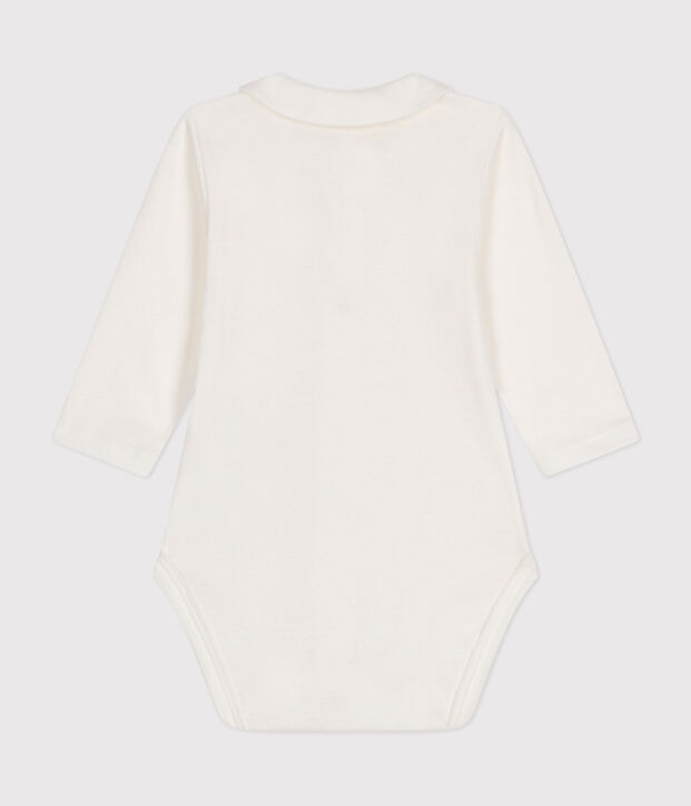Katoenen body met lange mouwen en kraagje voor baby's wit