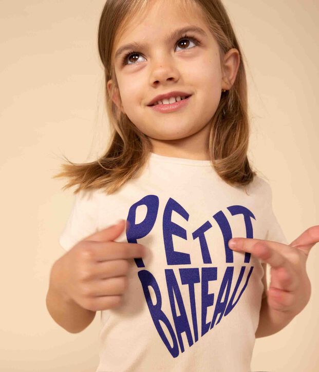 Katoenen T-shirt met korte mouwen voor meisjes ecru