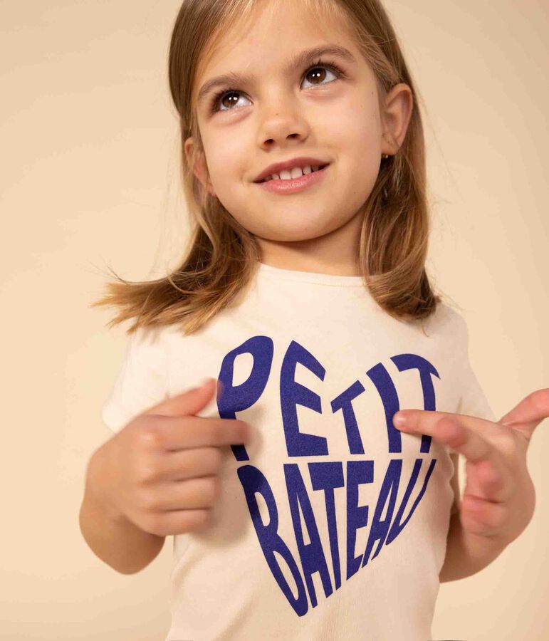 Tee-shirt manches courtes en coton enfant fille &eacute;cru
