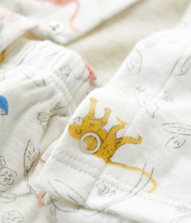 Ensemble 3 pi&egrave;ces imprim&eacute; singes en tubique bio b&eacute;b&eacute; blanc/multicouleur