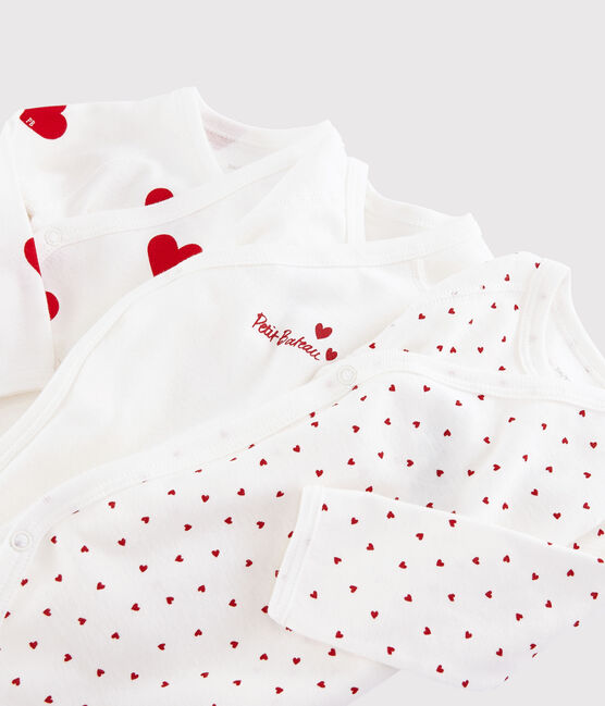 Lot de 3 bodies croisés cœur rouge manches longues bébé en coton biologique variante 1