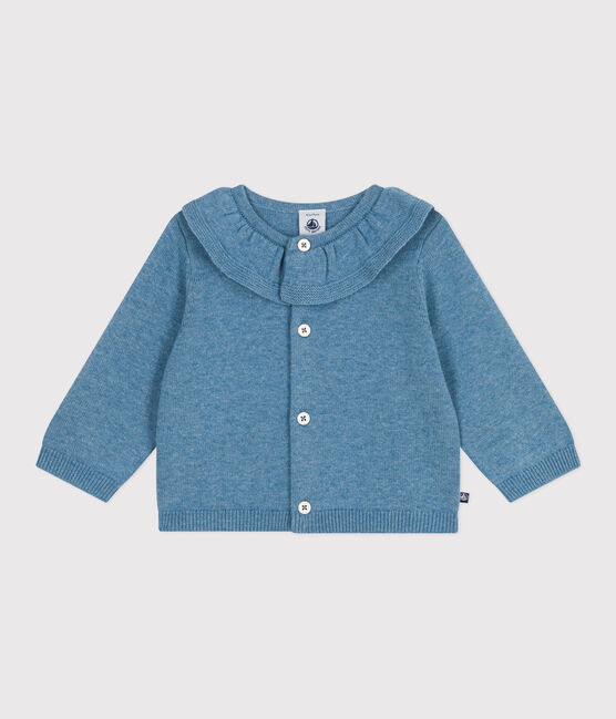 Effen babyvestje in tricot van wol en katoen met kraagje ADRIATIC