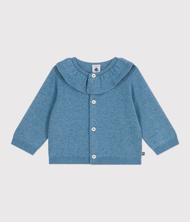 Cardigan b&eacute;b&eacute; en tricot laine et coton uni &agrave; col bleu