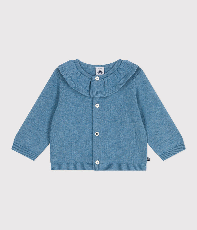 Cardigan b&eacute;b&eacute; en tricot laine et coton uni &agrave; col bleu