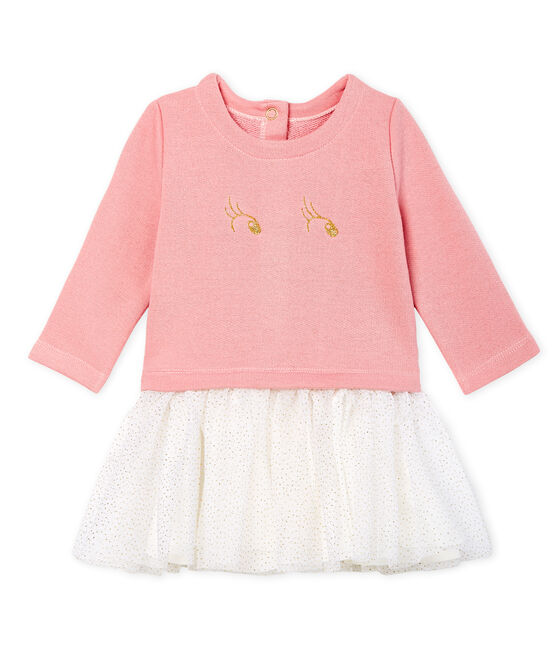 Robe manches longues bi-matière bébé fille rose CHARME/blanc MULTICO