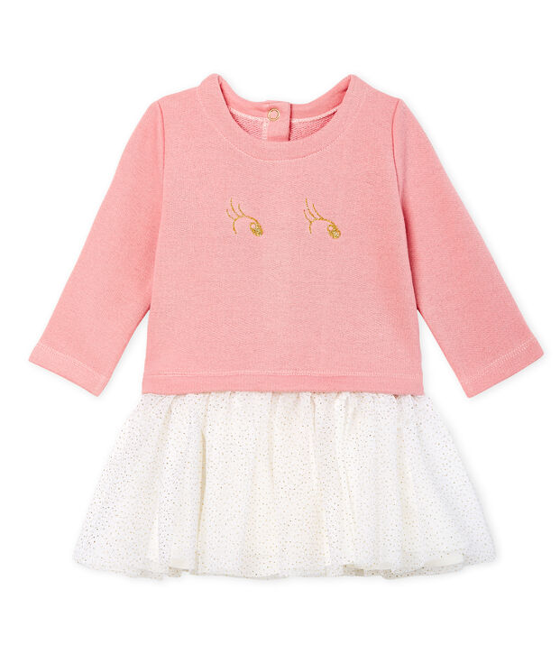 Robe manches longues bi-mati&egrave;re b&eacute;b&eacute; fille rose/multicouleur