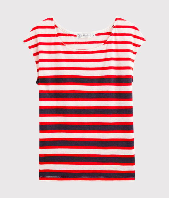 Linnen damesshirt wit MARSHMALLOW/rood PEPS/ MEDIEVAL