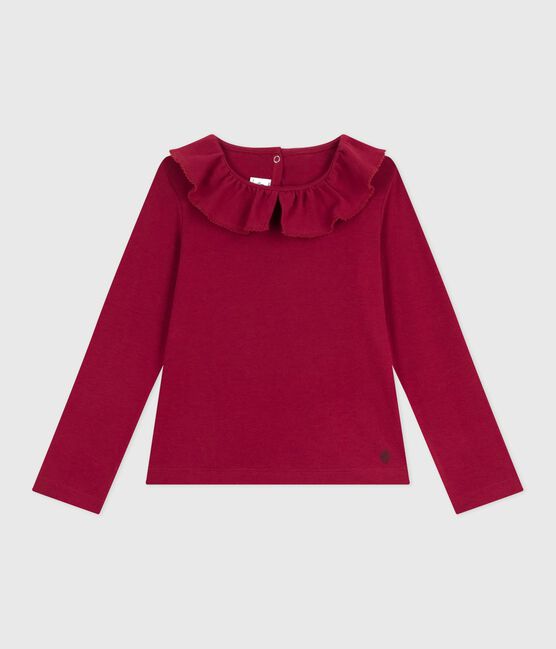 Effen katoenen T-shirt met lange mouwen voor kinderen AMARANTE