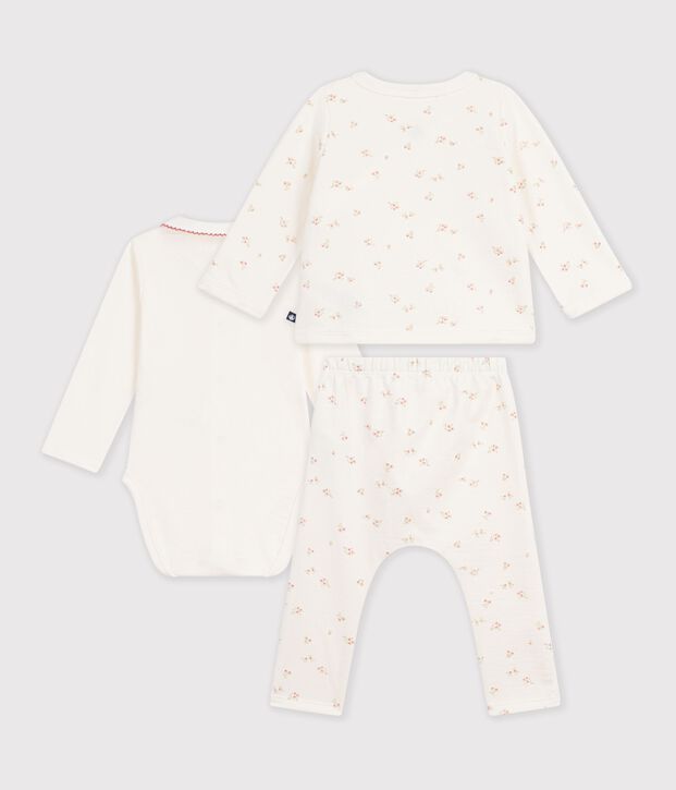 Katoenen babysetje met kraag met bloemenprint ecru/multicouleur