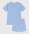 Korte katoenen kinderpyjama met streepjes blauw EDNA/wit MARSHMALLOW