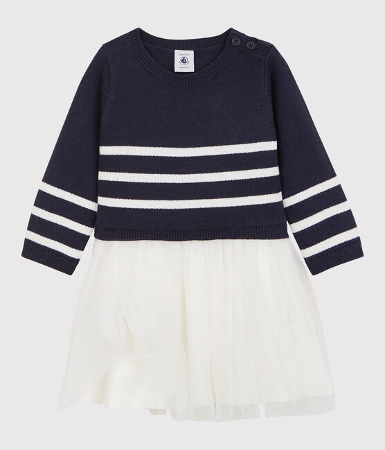 Robe en laine et coton bébé. bleu SMOKING/blanc MARSHMALLOW