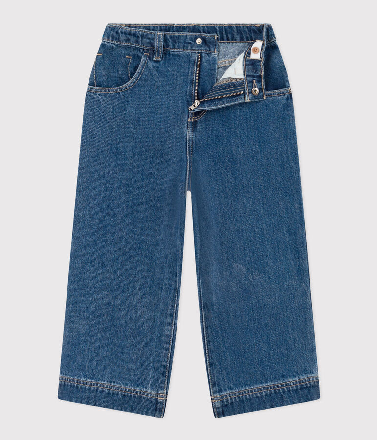 Ecovriendelijke katoenen meisjesbroek blauw DENIM BLEU
