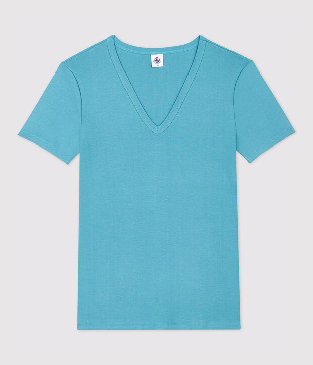 Iconisch katoenen Dames T-shirt met V-hals blauw