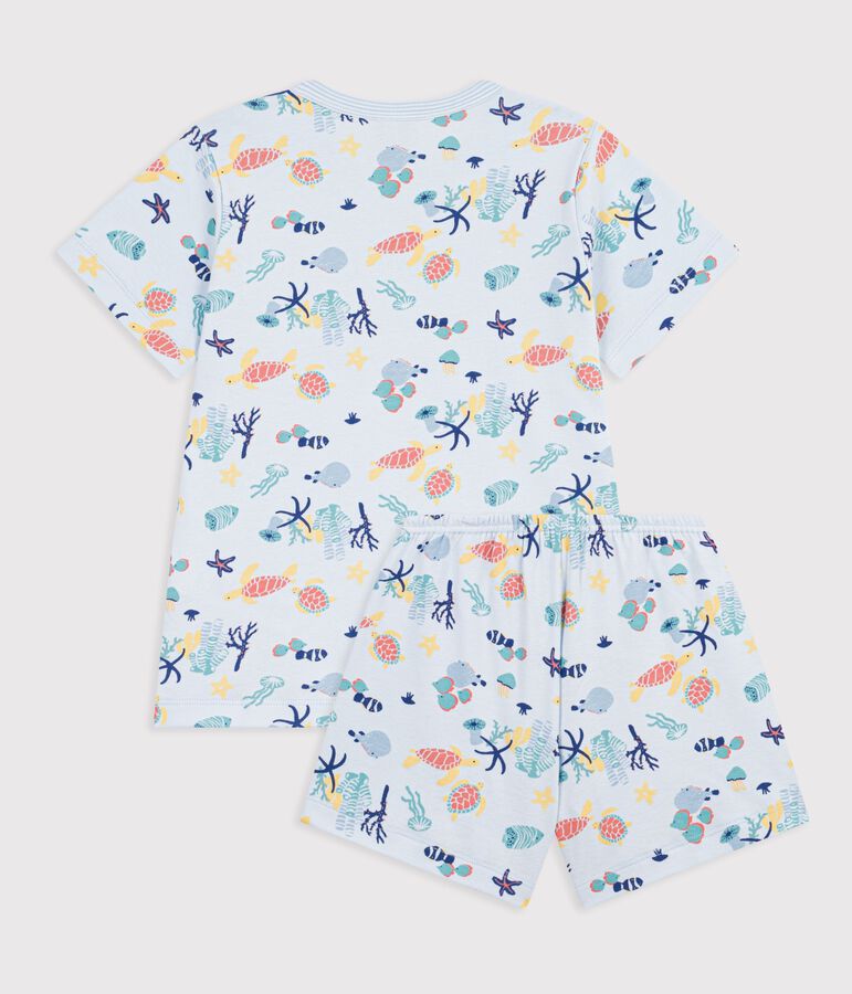 Pyjama short enfant en coton imprim&eacute; phosphorescent bleu/multicouleur