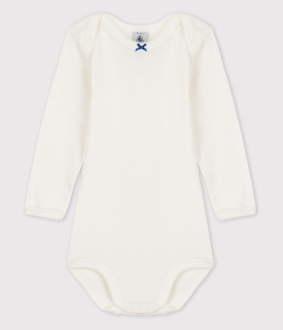 Body met lange mouwen voor babymeisjes wit MARSHMALLOW
