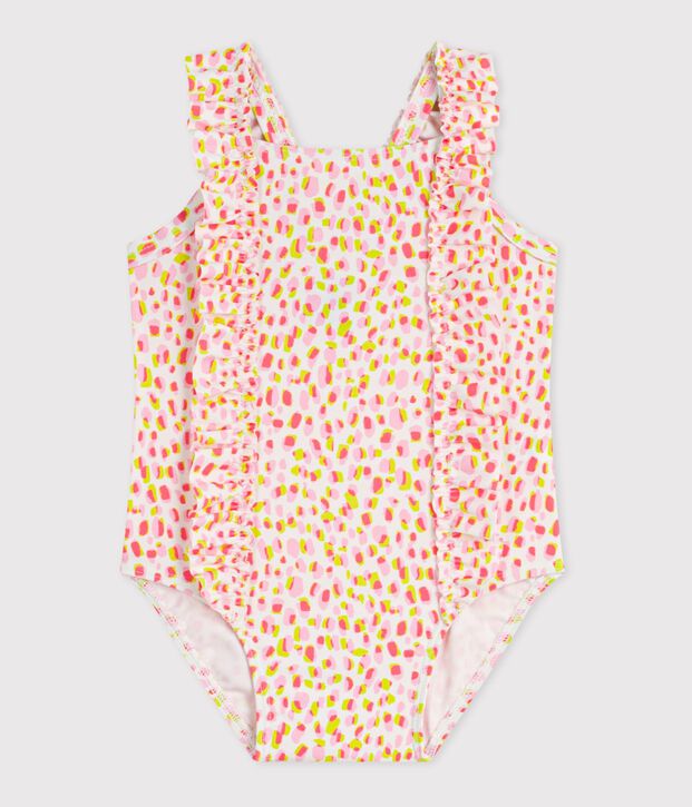 Maillot de bain b&eacute;b&eacute; une pi&egrave;ce &agrave; volants, imprim&eacute; blanc/multicouleur
