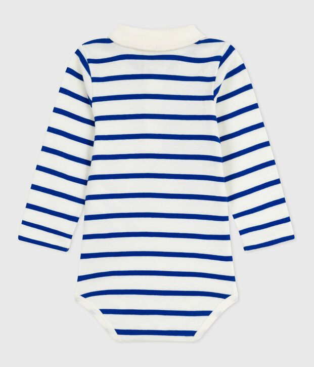 Body b&eacute;b&eacute; en coton col polo ray&eacute; bleu/bleu