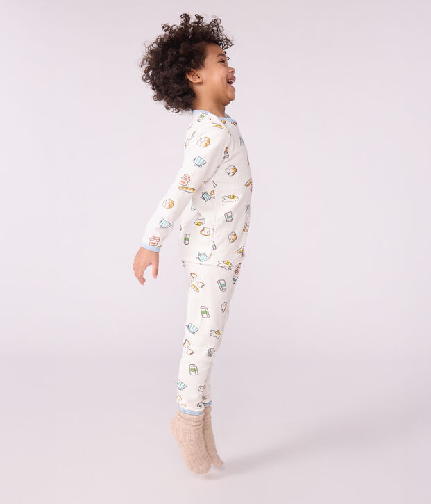 Kinderpyjama in tubic met ontbijtprint wit/multicouleur