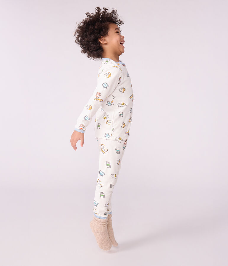 Pyjama enfant en tubique imprim&eacute; petit d&eacute;jeuner blanc/multicouleur