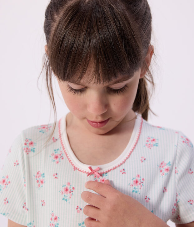 Pyjama short enfant en coton imprim&eacute; fleuri blanc/multicouleur