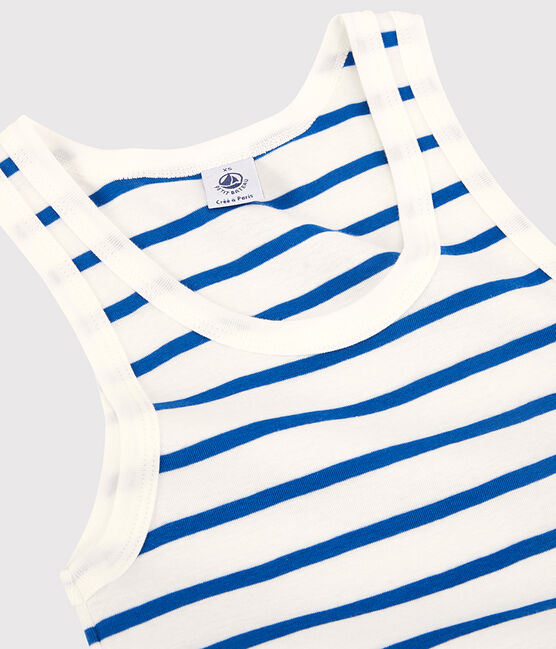 Iconische tanktop in katoen wit MARSHMALLOW/blauw DELFT