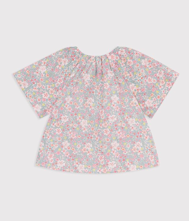 Blouse enfant en coton manches courtes imprim&eacute;e fleurs bleu/multicouleur