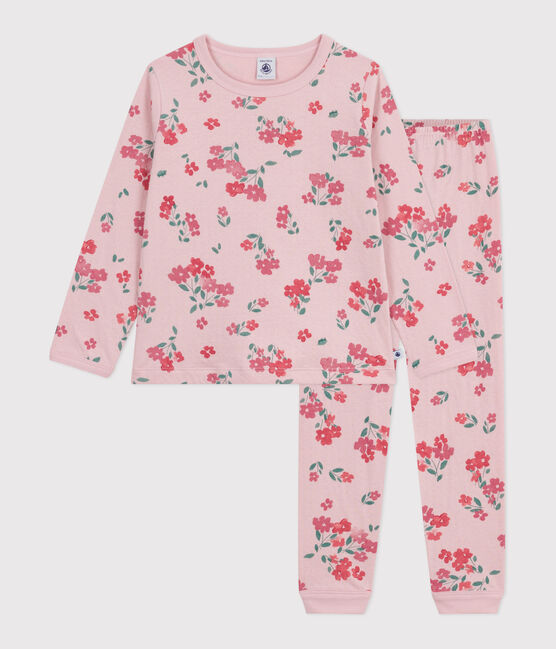 Kinderpyjama in tubic met bloemenprint roze JOLI/wit MULTICO