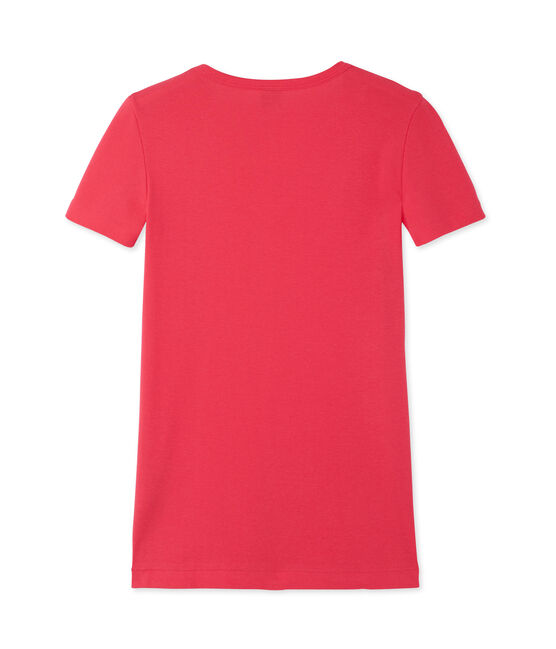 Dames-T-shirt met V-hals in origineel geribd katoen roze GEISHA