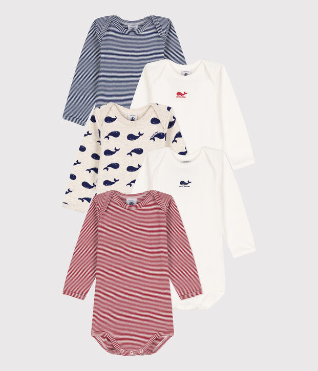 Set van 5 katoenen body's met lange mouwen voor baby's multicouleur