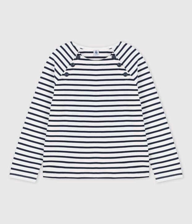 Marini&egrave;re boutonn&eacute;e en coton Femme blanc/bleu