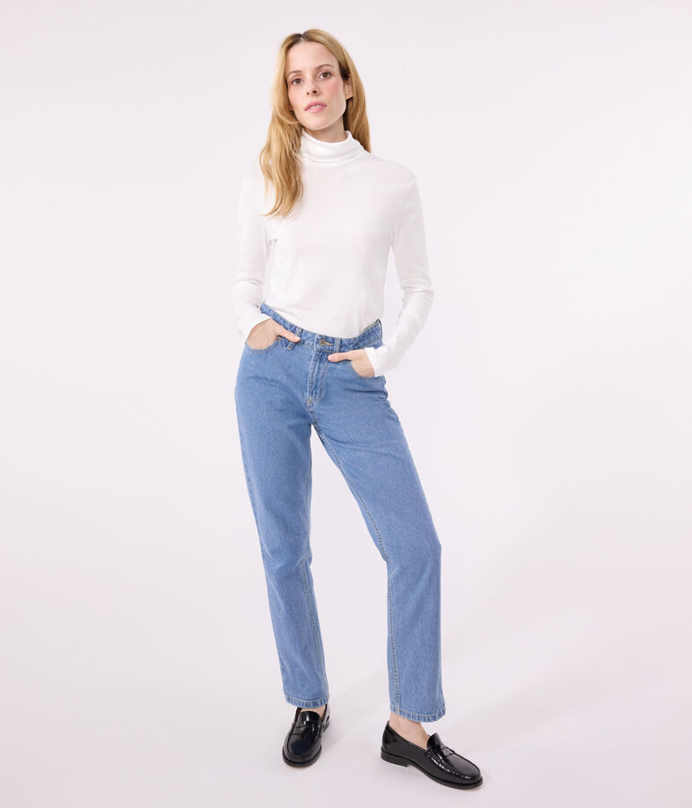 L'ICONIQUE, dames-T-shirt met rolkraag in katoen wit