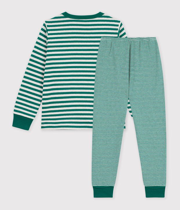 Gestreepte kinderpyjama in tubic groen/beige