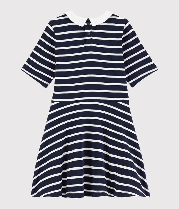 Robe manches courtes en coton enfant fille bleu/blanc