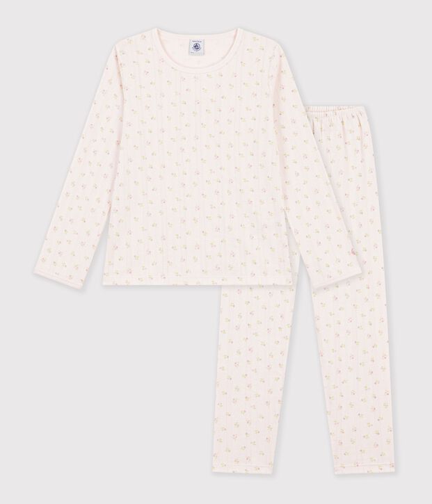 Pyjama femme en coton ajour&eacute; beige/roze/multicouleur