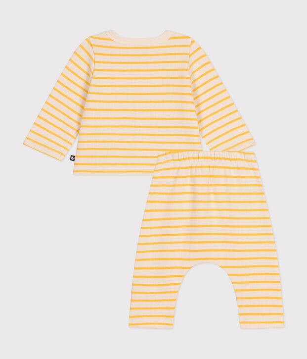 Ensemble 2 pi&egrave;ces en molleton gratt&eacute; b&eacute;b&eacute; &eacute;cru/jaune