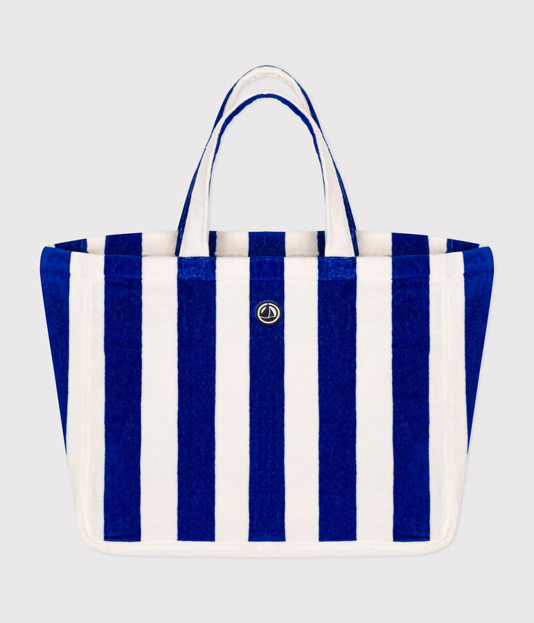 SAC DE PLAGE FEMME RAYE EN BOUCLETTE EPONGE bleu/blanc