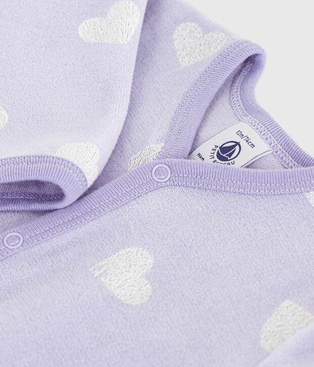 Fluwelen babypyjama met hartjesprint purper/wit