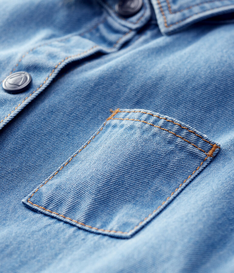 Combinaison longue en denim clair b&eacute;b&eacute; gar&ccedil;on. bleu