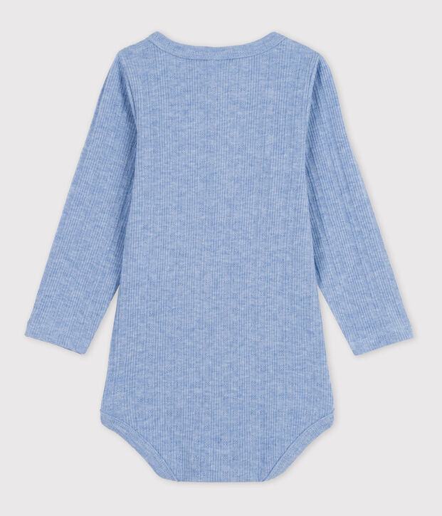 Katoenen body met lange mouwen en Tunesische hals voor baby's blauw
