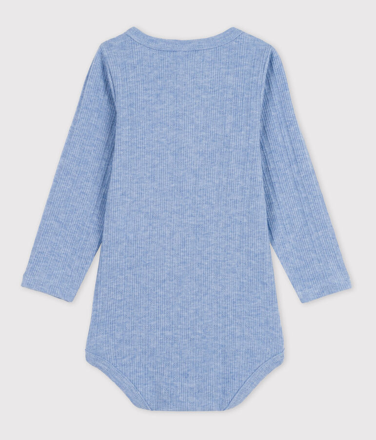 Katoenen body met lange mouwen en Tunesische hals voor baby's blauw