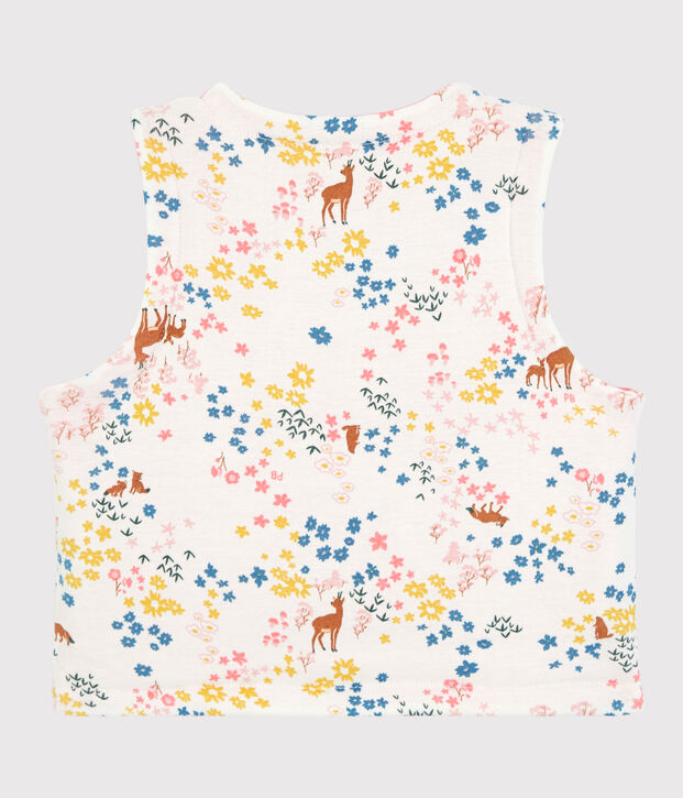 Gilet sans manches r&eacute;versible b&eacute;b&eacute; fille en coton biologique ouatin&eacute; blanc/multicouleur