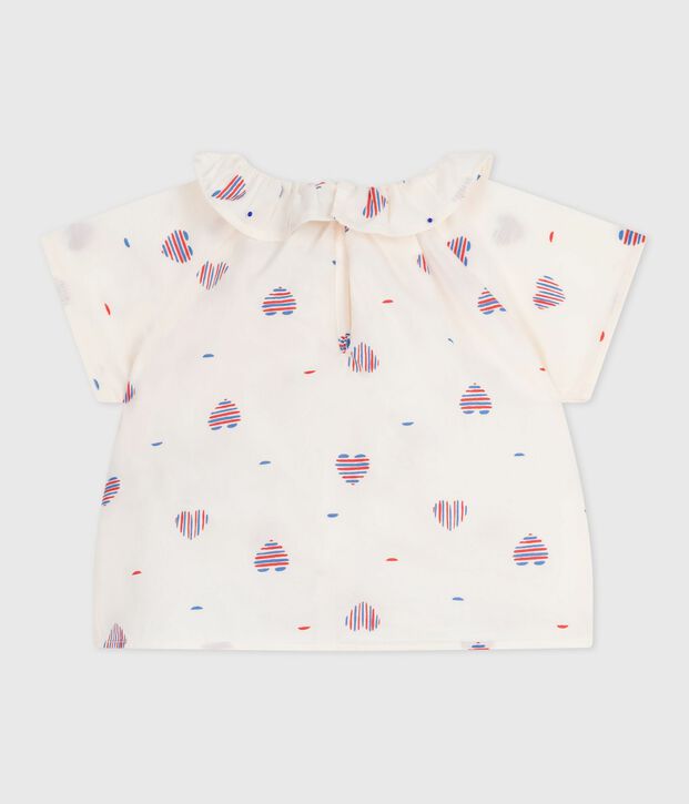 Blouse b&eacute;b&eacute; manches courtes en coton, imprim&eacute;e c&oelig;ur &eacute;cru/multicouleur