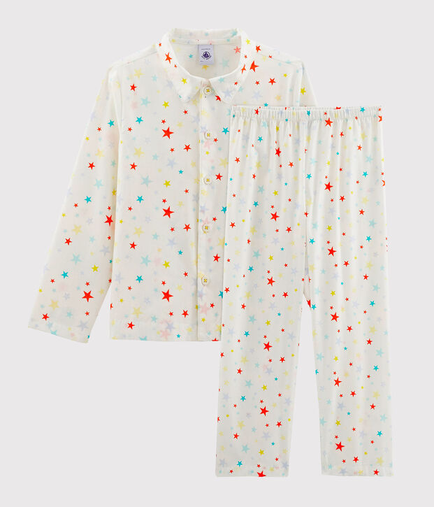 Jongenspyjama van twill wit/multicouleur
