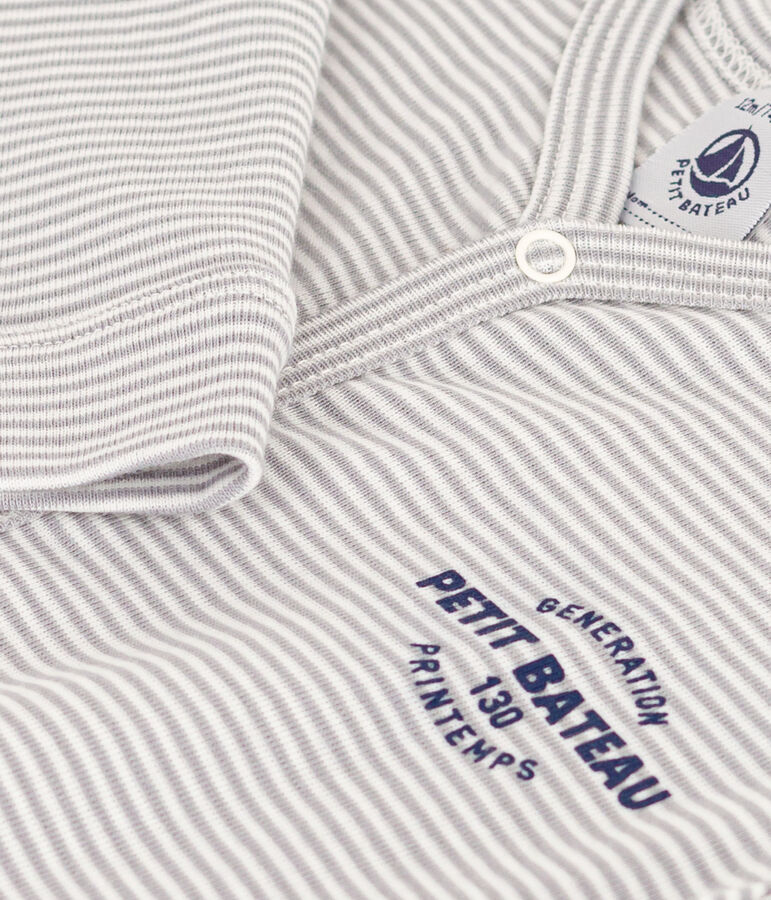 Pyjama b&eacute;b&eacute; sans pieds milleraies en coton PIGEON/ MARSHMALLOW