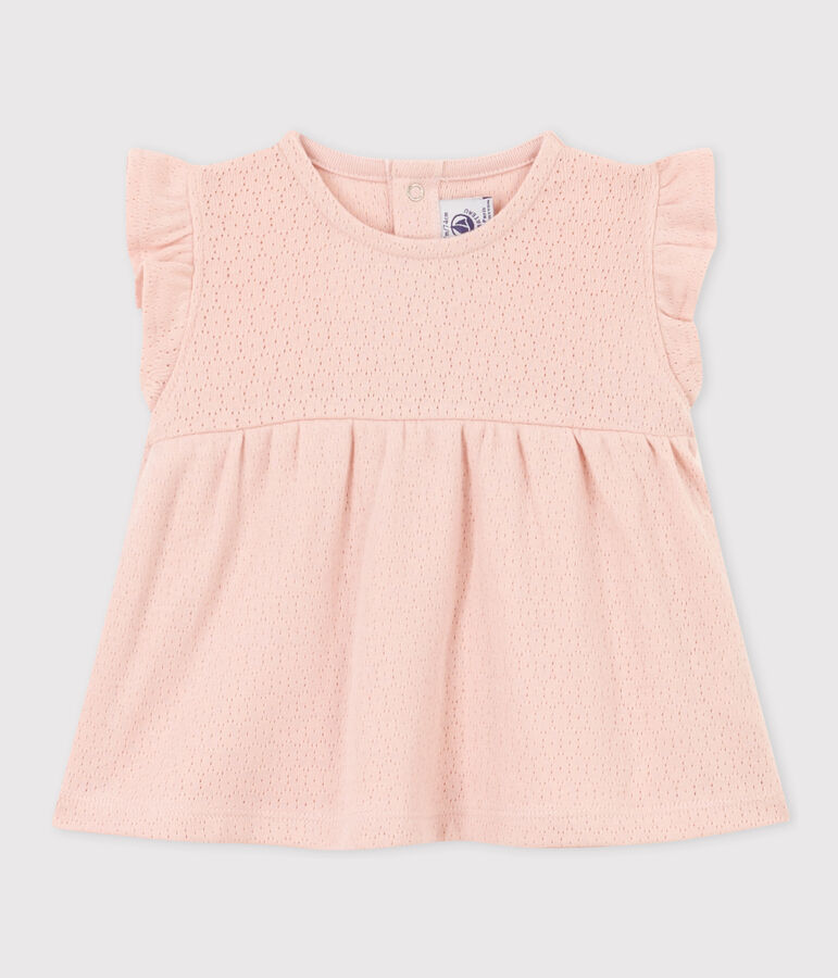 Blouse b&eacute;b&eacute; sans manche en maille ajour&eacute;e rose SALINE