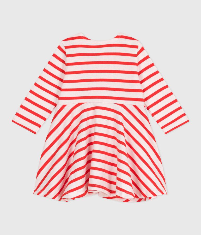 Robe marini&egrave;re b&eacute;b&eacute; en coton &eacute;pais manches longues rose/rouge